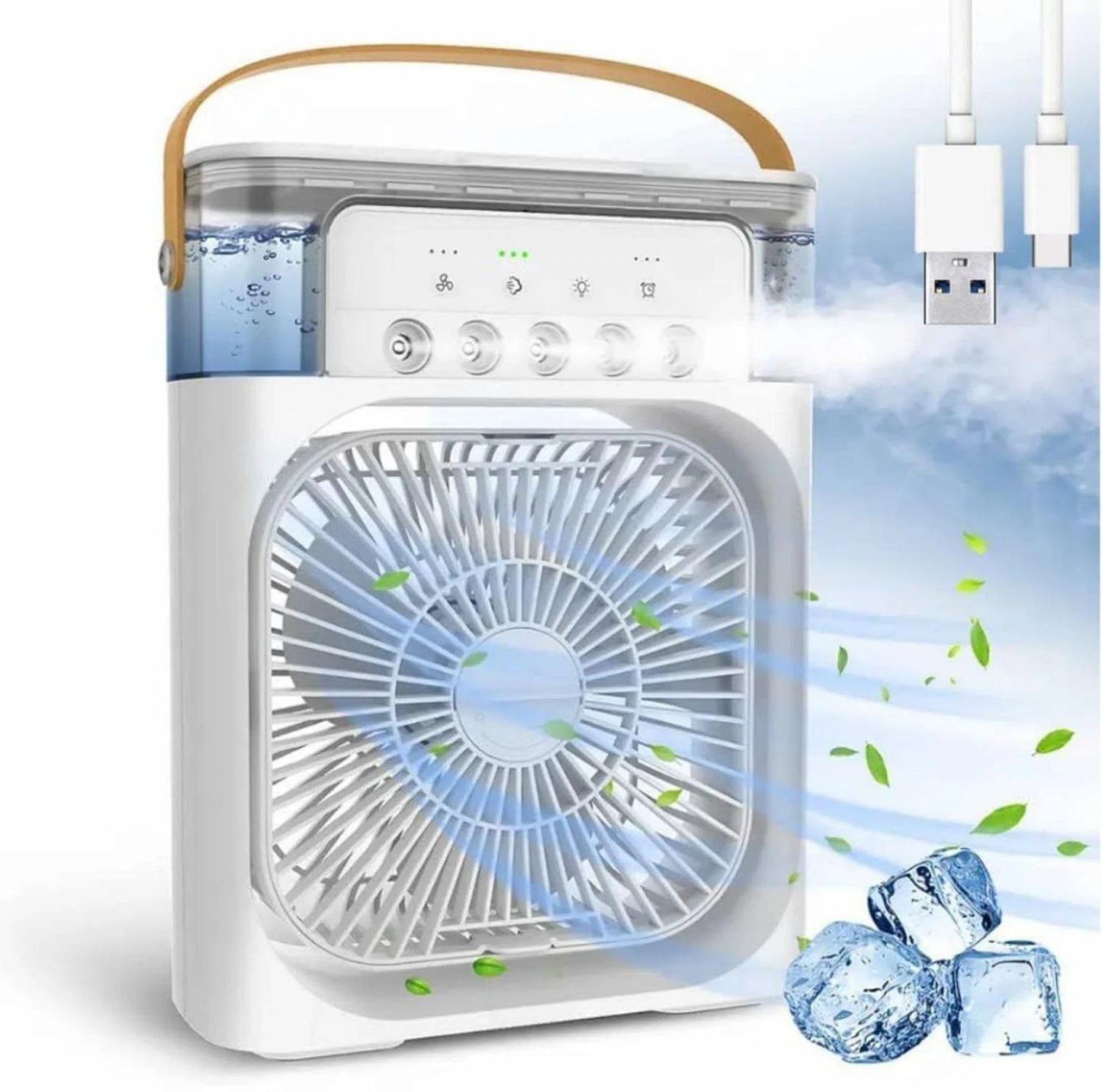 Portable USB Air Cooler Fan with Water Mist & Ice Cooling